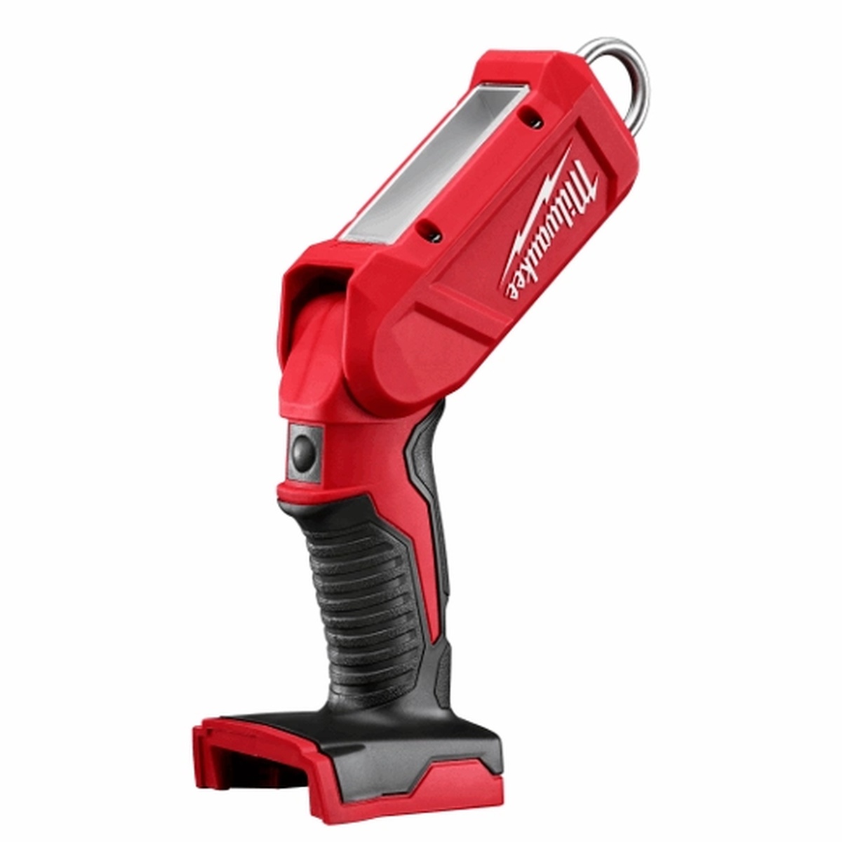Milwaukee M18 Stick Light with angled head positioned for close-up task lighting in confined work spaces such as cabinets mechanical rooms and service access points