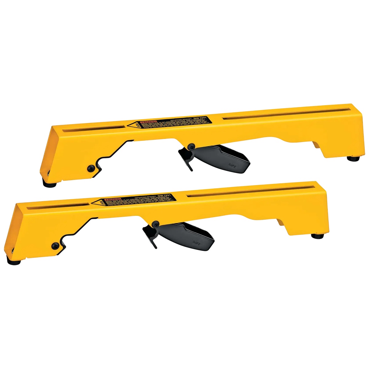 DeWALT DW7231 Tool Mounting Brackets for Miter Saw Stand shown as a two-piece bracket set for portable miter saw workstation use