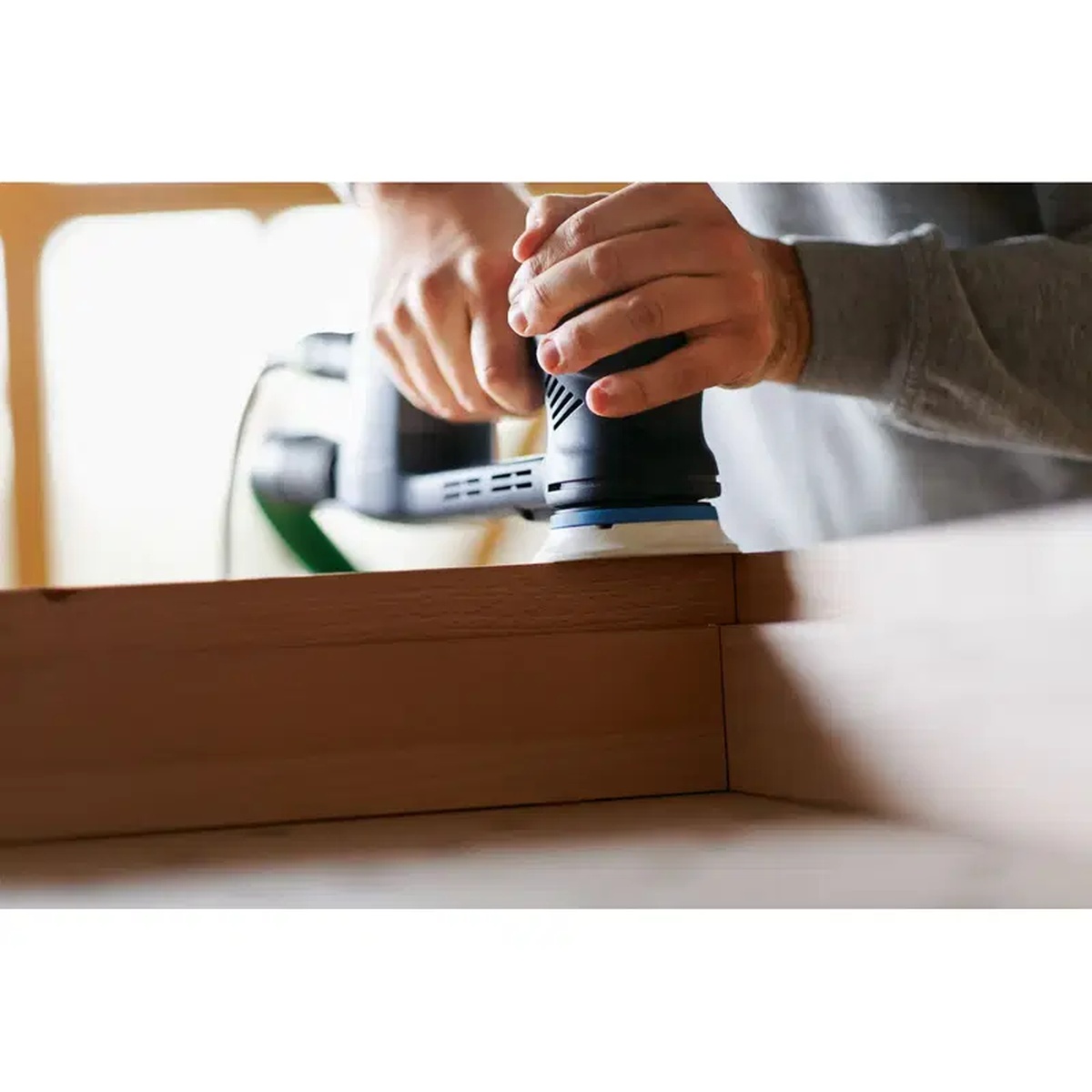 Festool 495623 3-1/2 in. Hard Pad for RO 90 used on the Festool RO 90 DX to sand a narrow wood edge on cabinetry