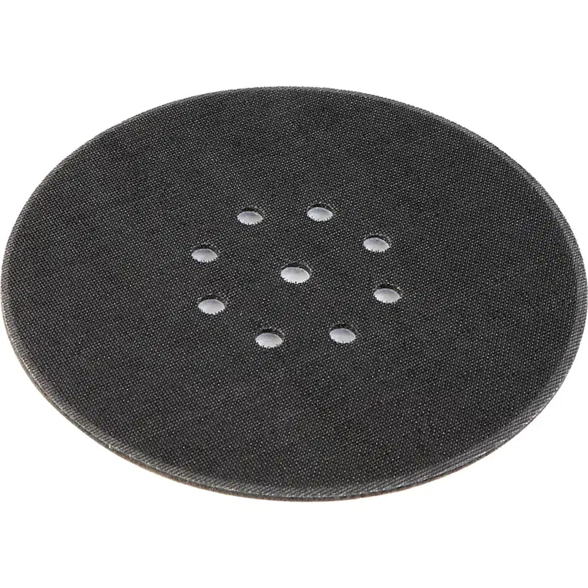 Festool 496140 Planex Interface Pad close-up showing 225 mm round hook and loop pad with eight dust holes for drywall sanding