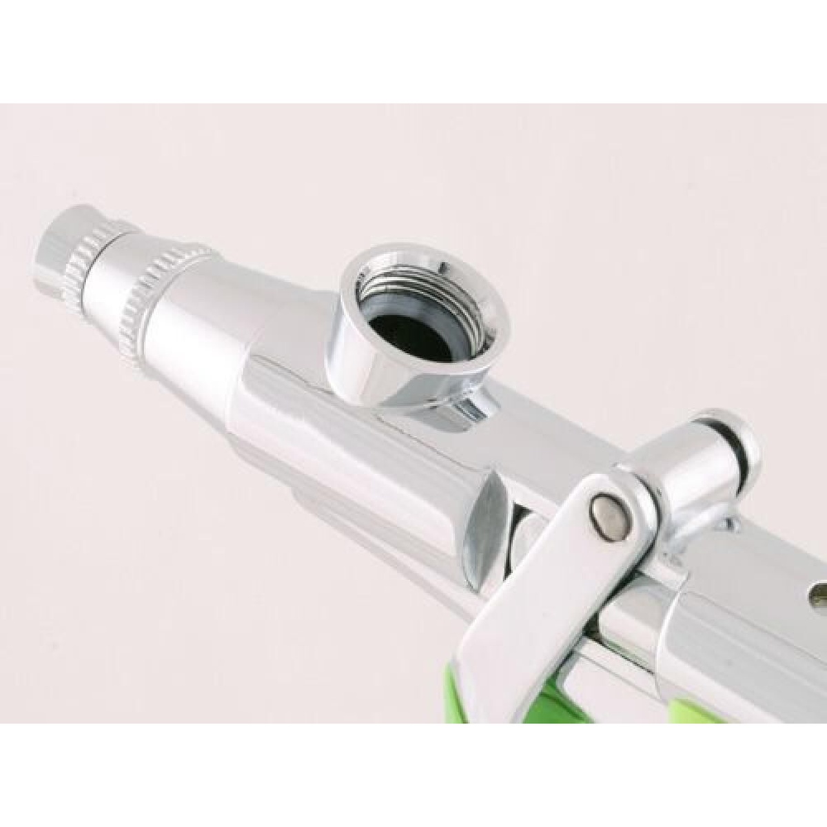 Grex Tritium.TG3 Double Action Pistol Style Trigger Airbrush top cup mount and body detail for quick setup and gravity feed paint control