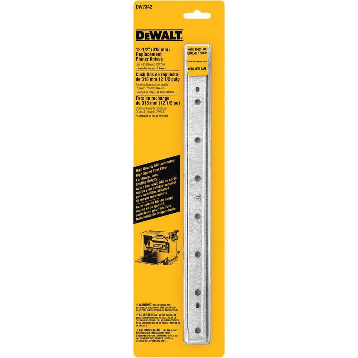 DEWALT DW7342 12-1/2 in. Steel Disposable Reversible Planer Knives in retail packaging for DEWALT DW734 planer maintenance and blade replacement