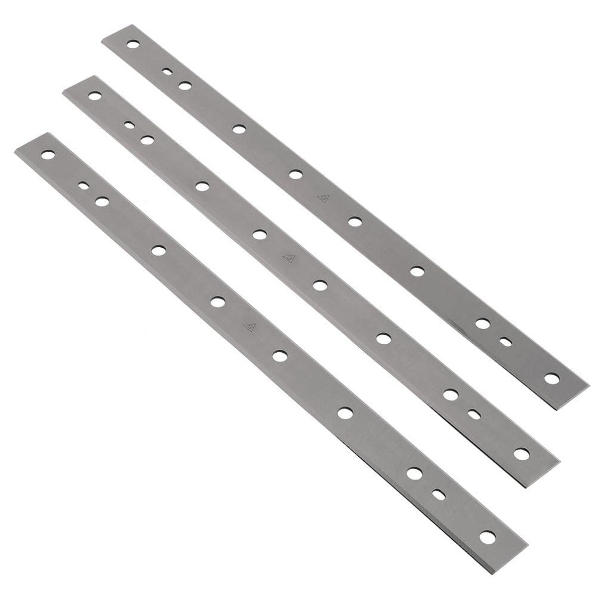 DEWALT DW7342 12-1/2 in. Steel Disposable Reversible Planer Knives arranged as a 3-pack replacement blade set for wood planing in a shop or jobsite planer