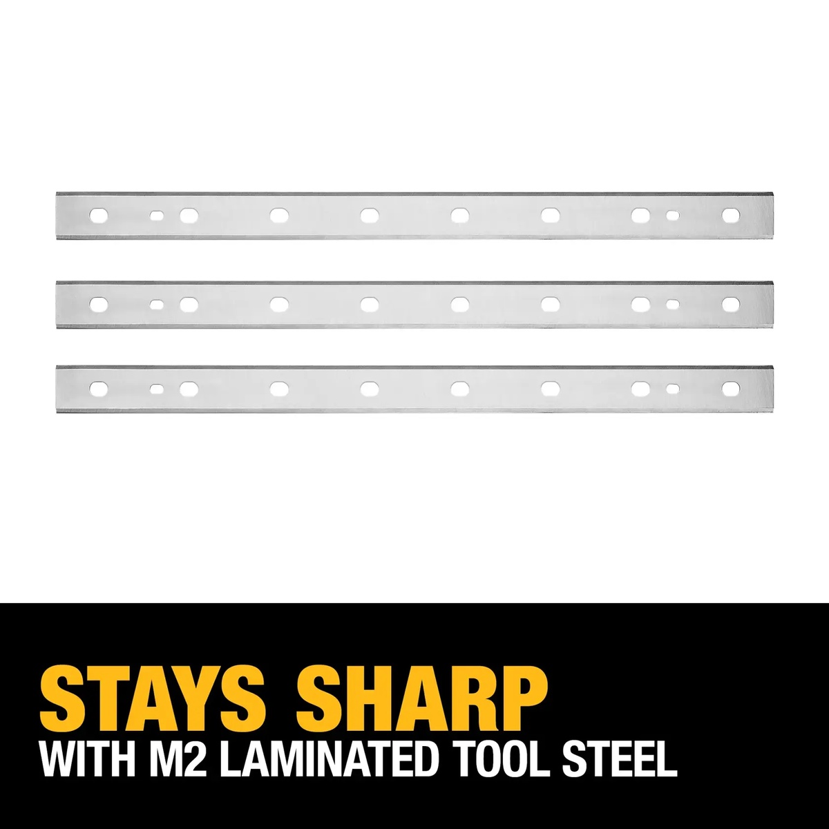 DEWALT DW7352 13-In. (330mm) Disposable And Reversible Thickness Planer Knives (3-Pack) replacement planer knives for wood planing with M2 laminated tool steel in workshop maintenance use