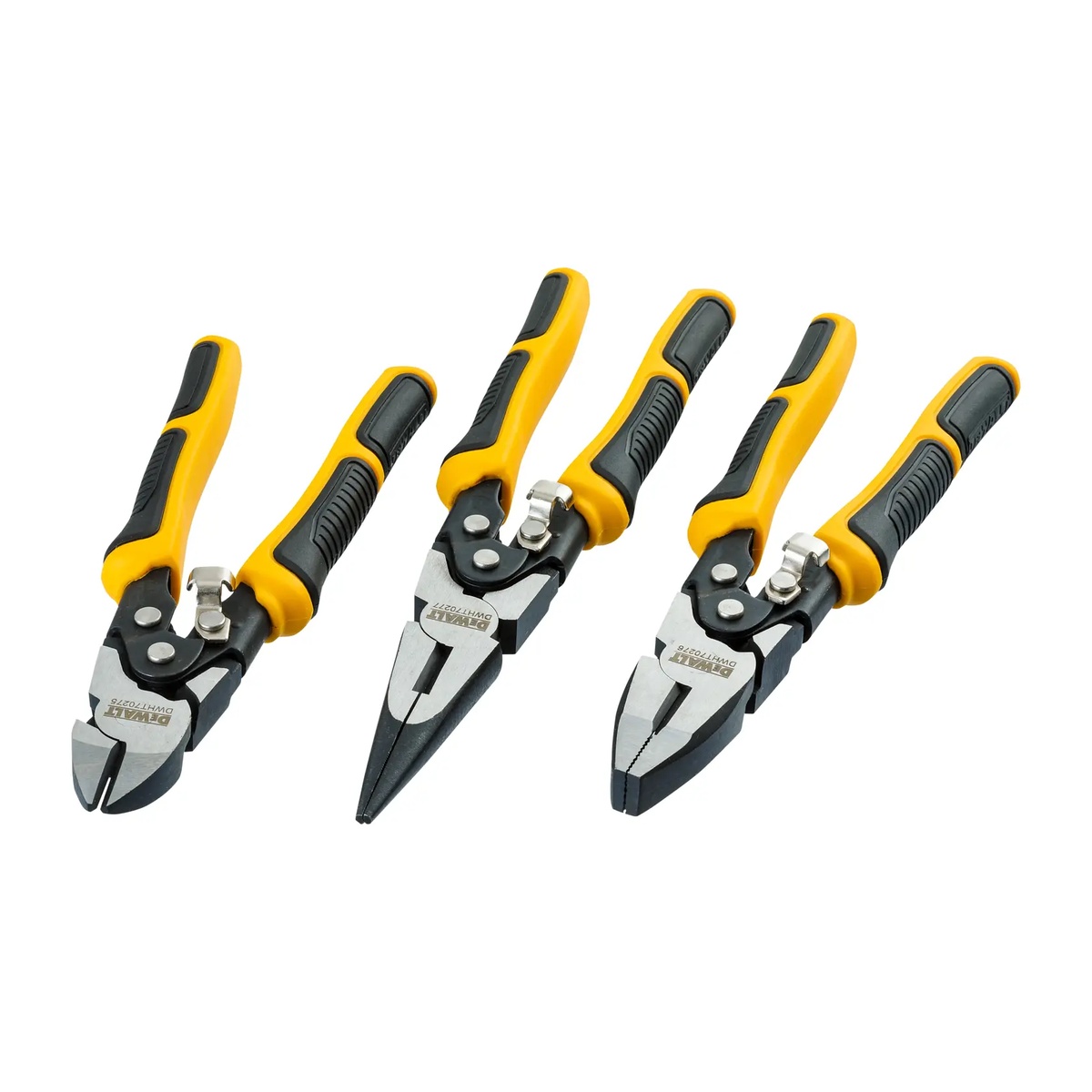 DEWALT DWHT70485 Compound Pliers 3 Pack showing compound pivot pliers for wire cutting and gripping during repair work