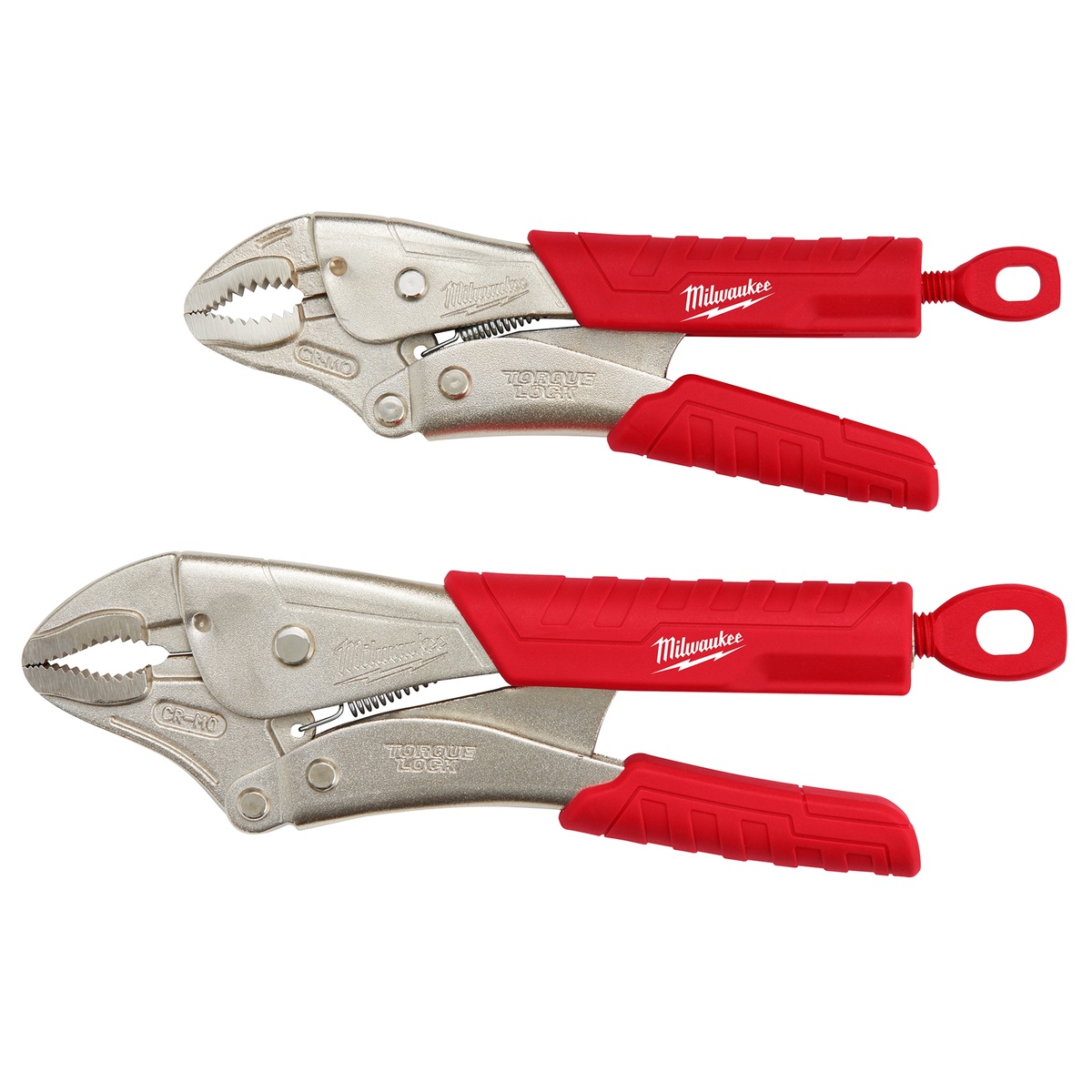 Milwaukee 48-22-3402 Torque Lock Curved Jaw Locking Pliers Set with 7 inch and 10 inch pliers for fastening and clamping work on the jobsite