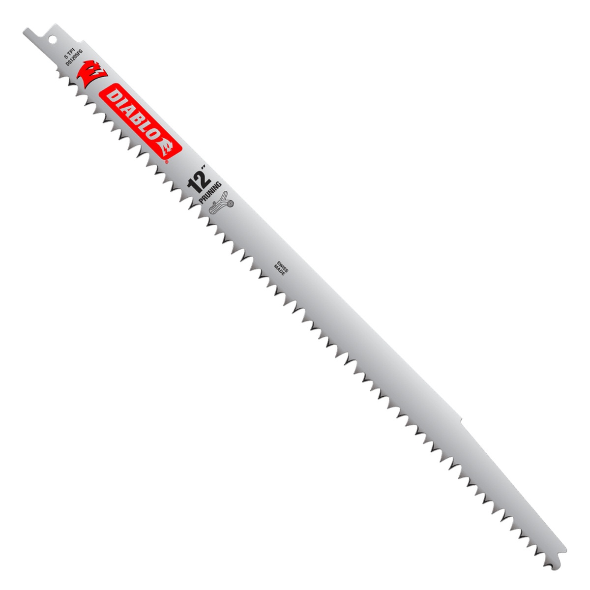 Diablo DS1205FG5 12-Inch Fleam Ground Recip Blade for Pruning, 5-Pack pruning reciprocating saw blade with aggressive 5 TPI teeth for cutting tree limbs and clean wood in outdoor yard work