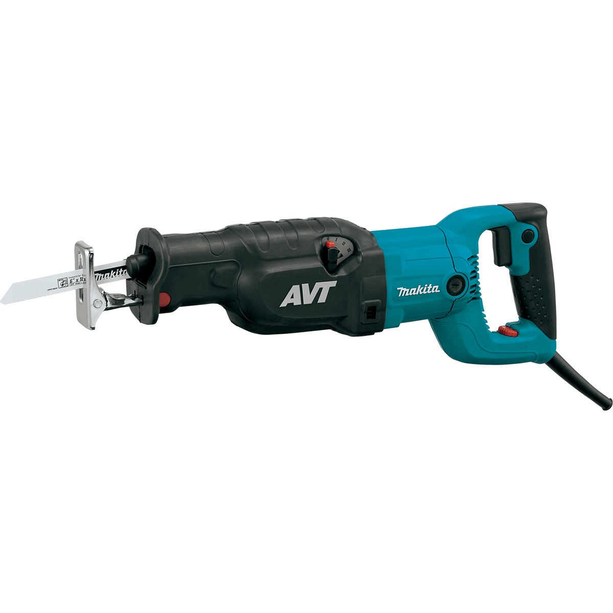 Makita JR3070CT Reciprocating Saw side profile with installed blade for demolition and cutting work on wood, steel, and remodeling jobsites