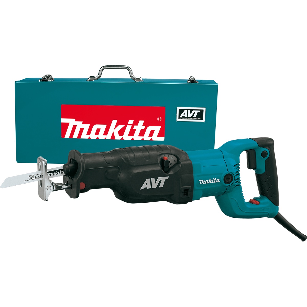 Makita JR3070CT Reciprocating Saw with metal tool case for contractor demolition, remodeling, and service work