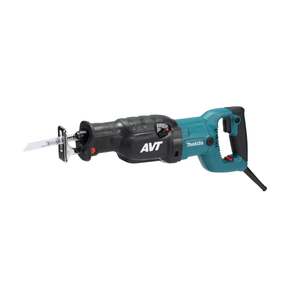 Makita JR3070CT reciprocating saw shown with handle, shoe, and blade setup for maintenance, remodeling, and trade cutting applications