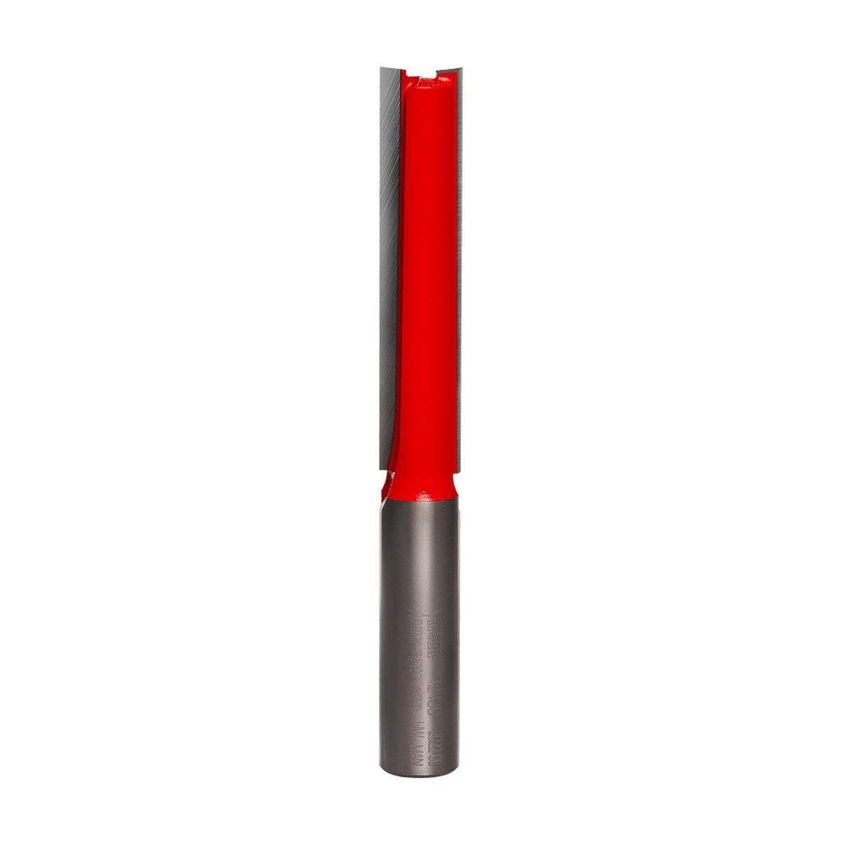 Freud 12-130 1/2-Inch Double Flute Straight Router Bit on a clean background, showing the long carbide cutting edges and 1/2 inch shank for woodworking, plywood routing, and CNC or router table use