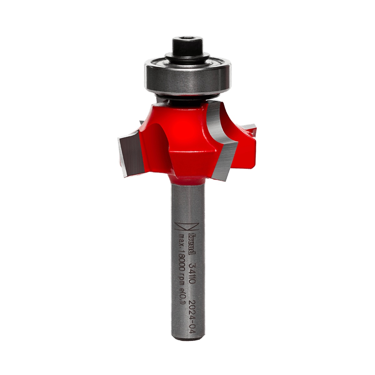 Freud 34-110 1/4-Inch Radius Rounding Over Router Bit with bearing and carbide cutting edges for routing smooth edge profiles on furniture parts and millwork in a woodworking shop