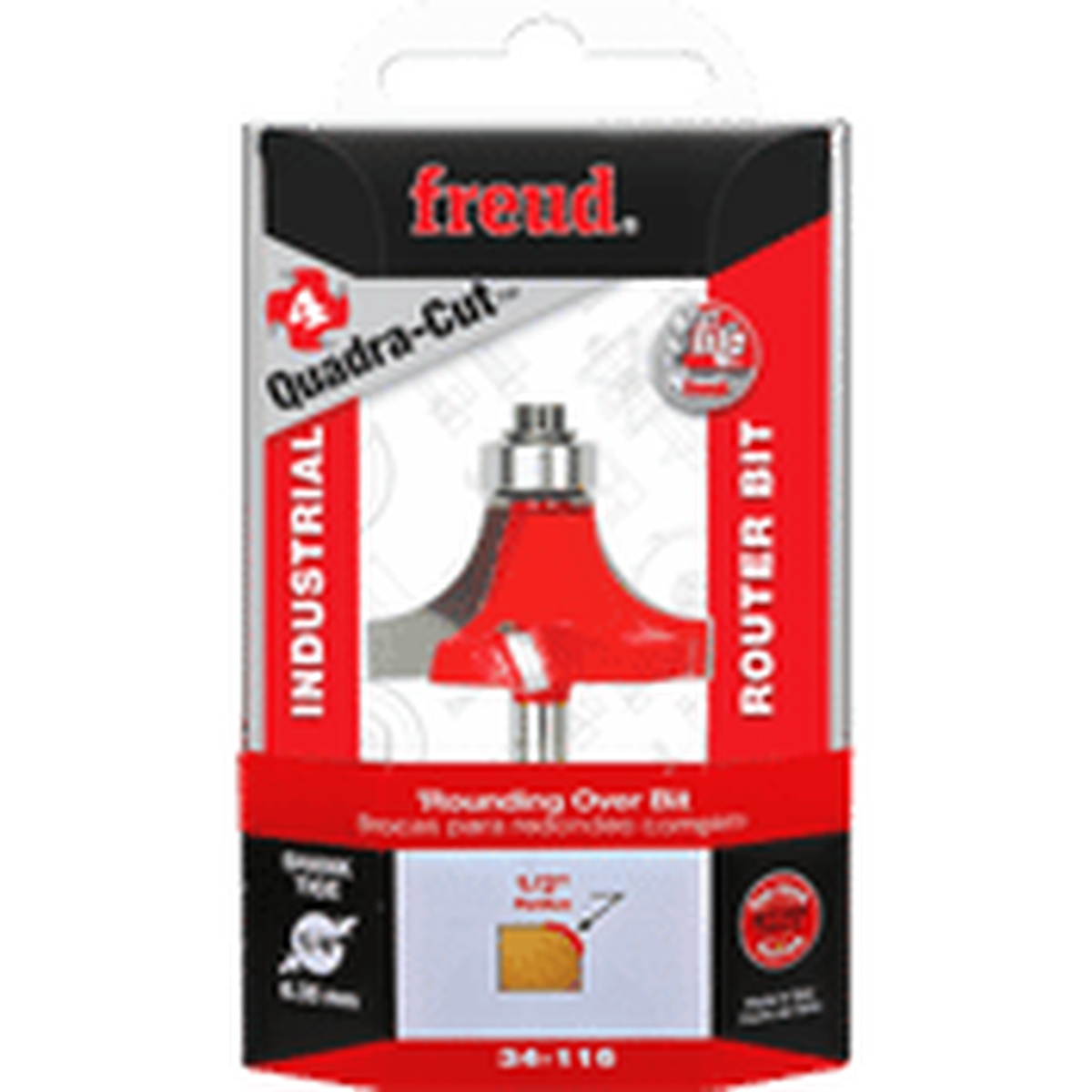 Freud 34-116 rounding over router bit in retail packaging for 1/4 inch shank routers used in handheld, table-mounted, and CNC woodworking applications