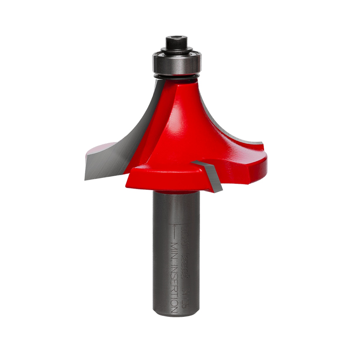 Freud 34-128 3/4-Inch Radius Rounding Over Router Bit (Quadra-Cut) product view showing the 1/2 inch shank and large 3/4 inch radius profile for woodworking edge shaping