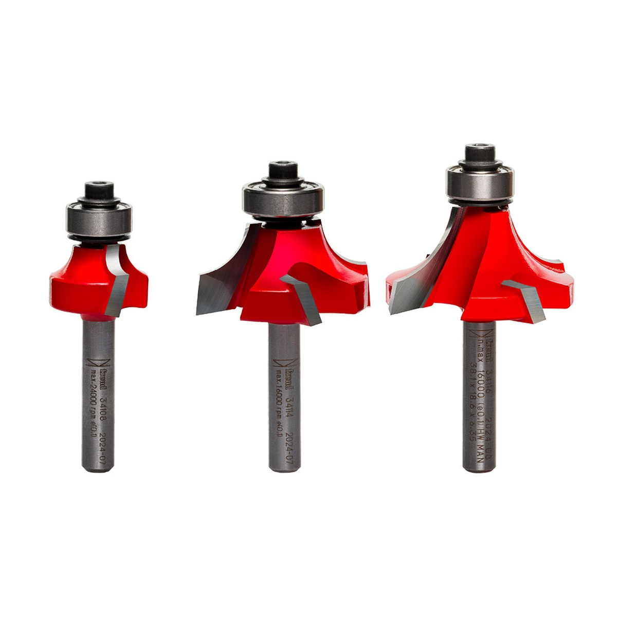 Freud 89-100 3 Piece Round Over/Beading Bit Set router bits with 1/4 inch shanks for edge profiling on furniture and molding work in a woodworking shop
