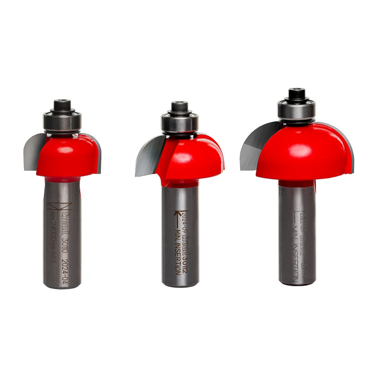 Freud 89-550 3 Piece Cove Router Bit Sets with three carbide-tipped cove bits for routing decorative concave edges on shelving, furniture, and trim in a woodworking shop