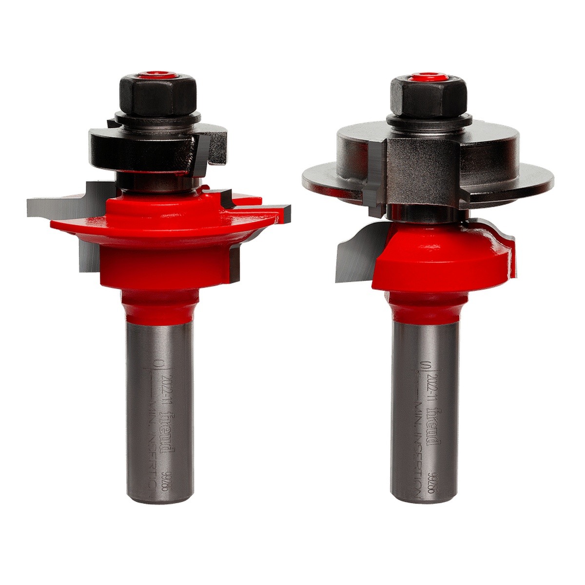 Freud 99-286 2-Inch Glass Panel Cabinet Door Router Bit Set cutters for routing rail and stile joints in cabinet door stock on a woodworking router table