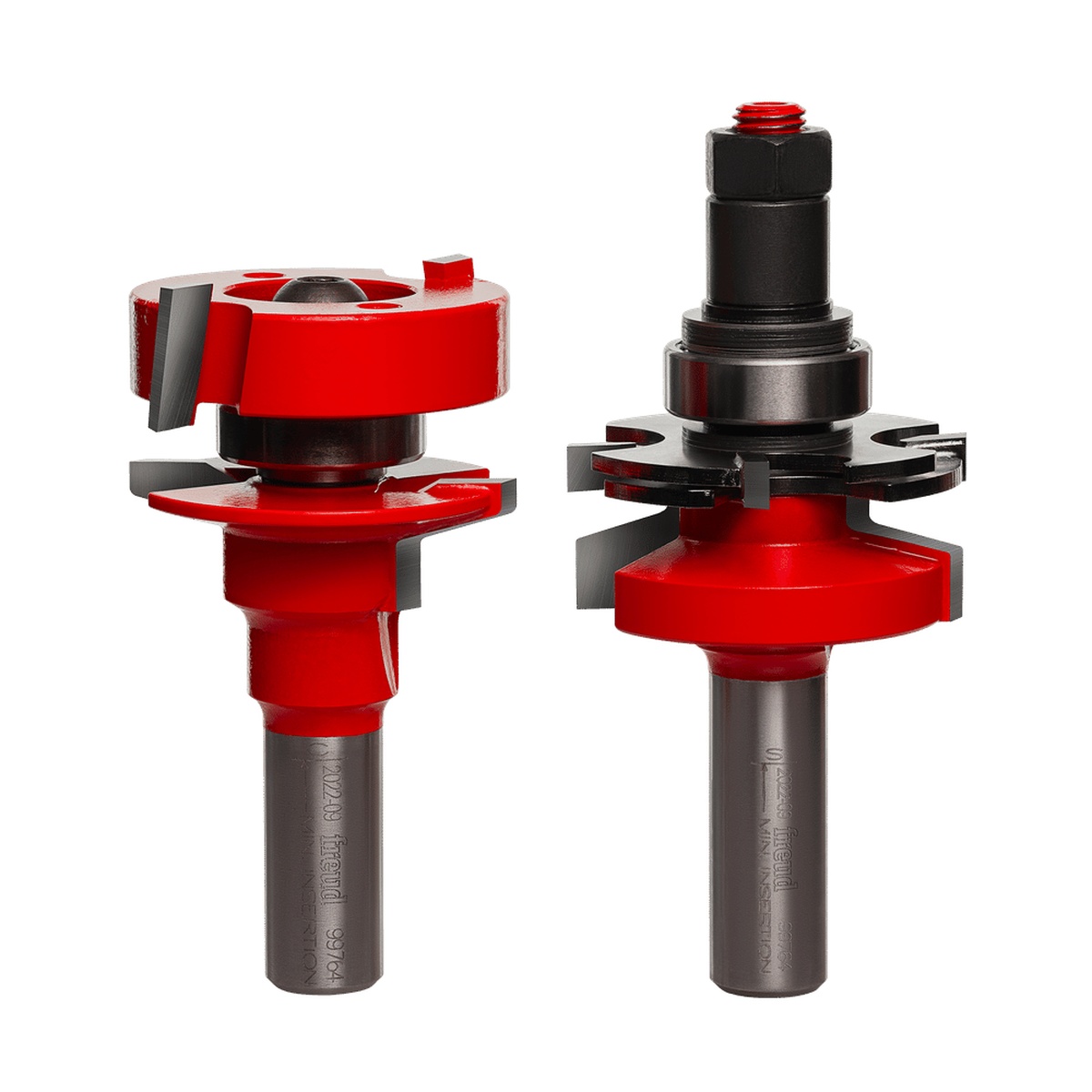 Freud 99-764 Premier Adjustable Rail & Stile Bit router bit system with matching rail and stile cutters for cabinet door making in a woodworking shop