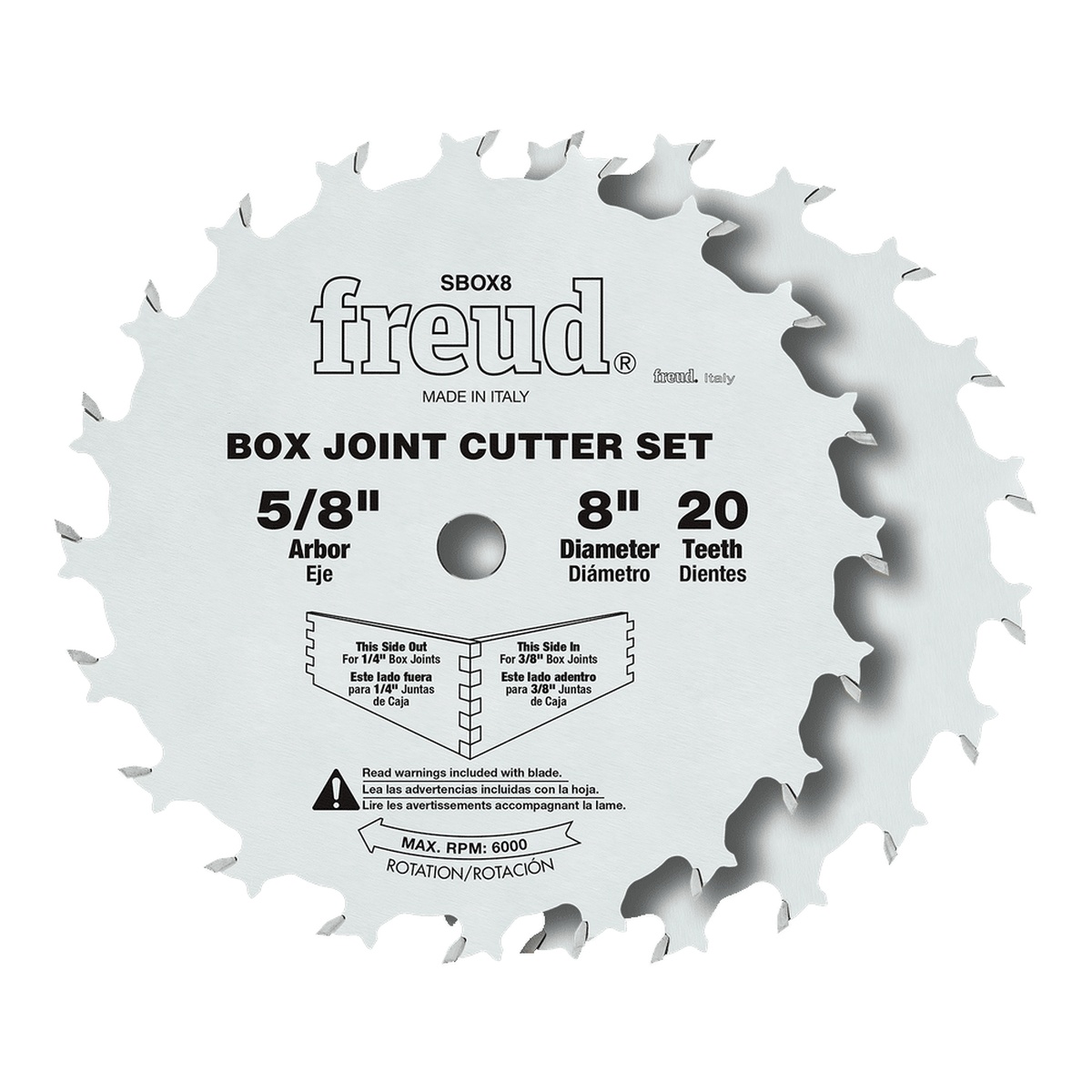 Freud SBOX8 8-Inch Box Joint Cutter Set blade for table saw box joint cutting in woodworking and drawer box fabrication