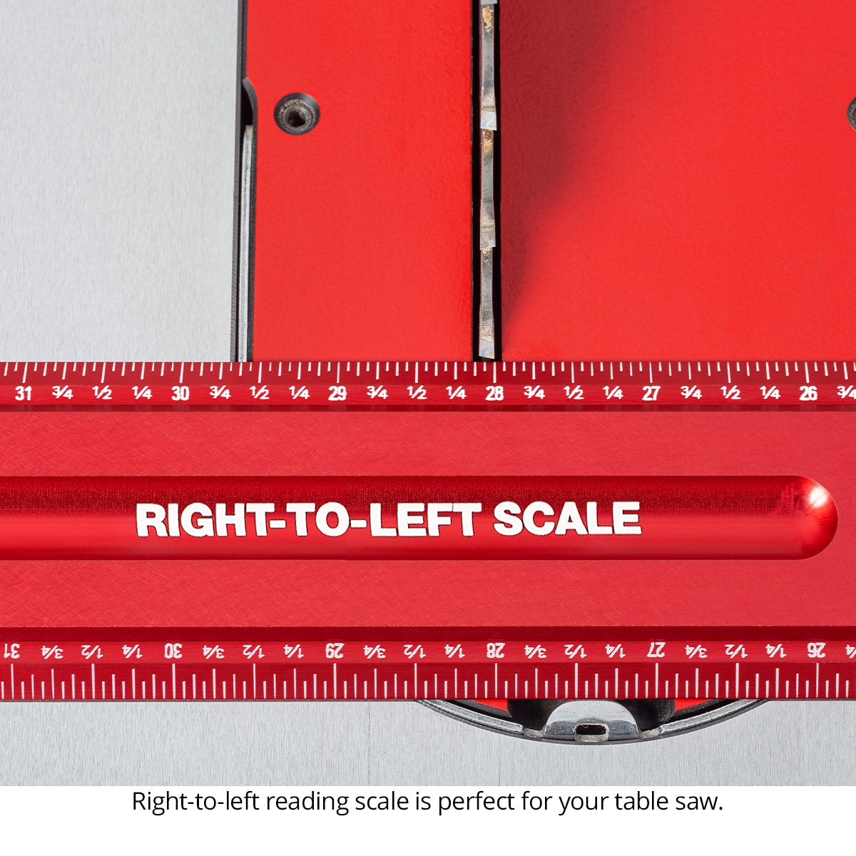 Woodpeckers woodworking rule shown in table saw measuring context for fence to blade setup and repeat measurement work