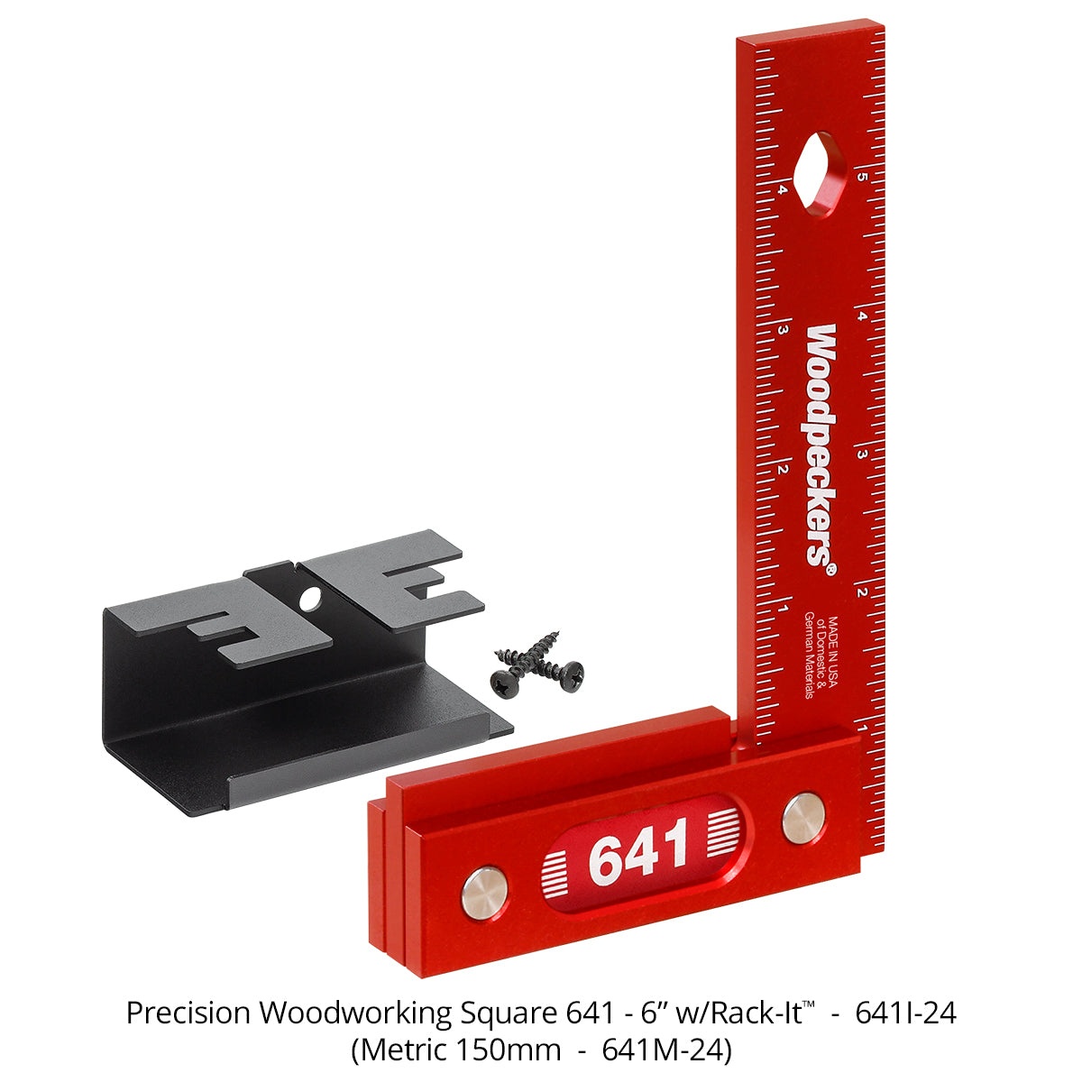 Woodpeckers 641M-24 641 Square 150mm precision woodworking square with Rack-It storage bracket for bench layout and woodworking setup tasks