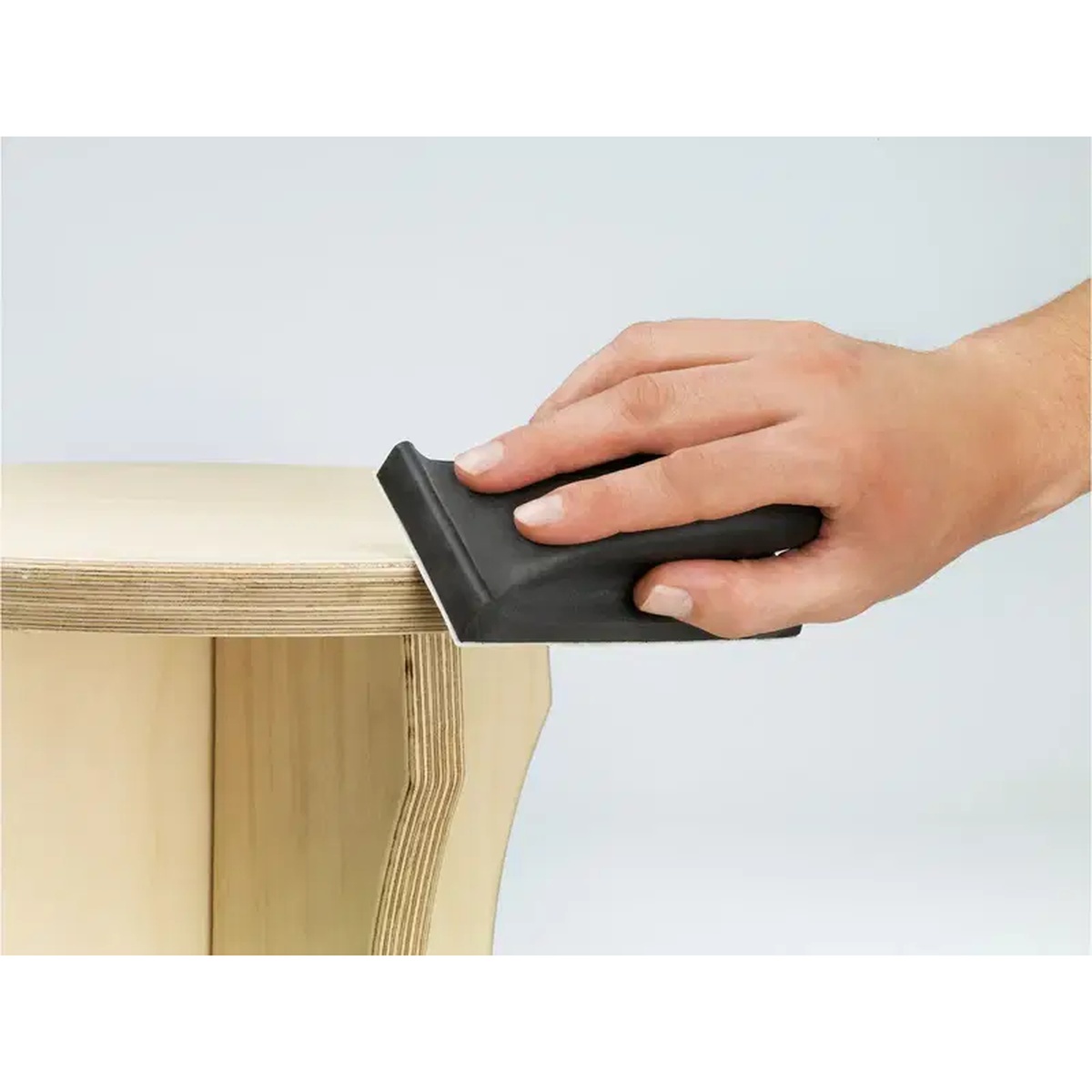 Festool 495967 HSK-80x133 Rectangular Sanding Block (Hard) used by hand on a plywood furniture edge for controlled finish sanding