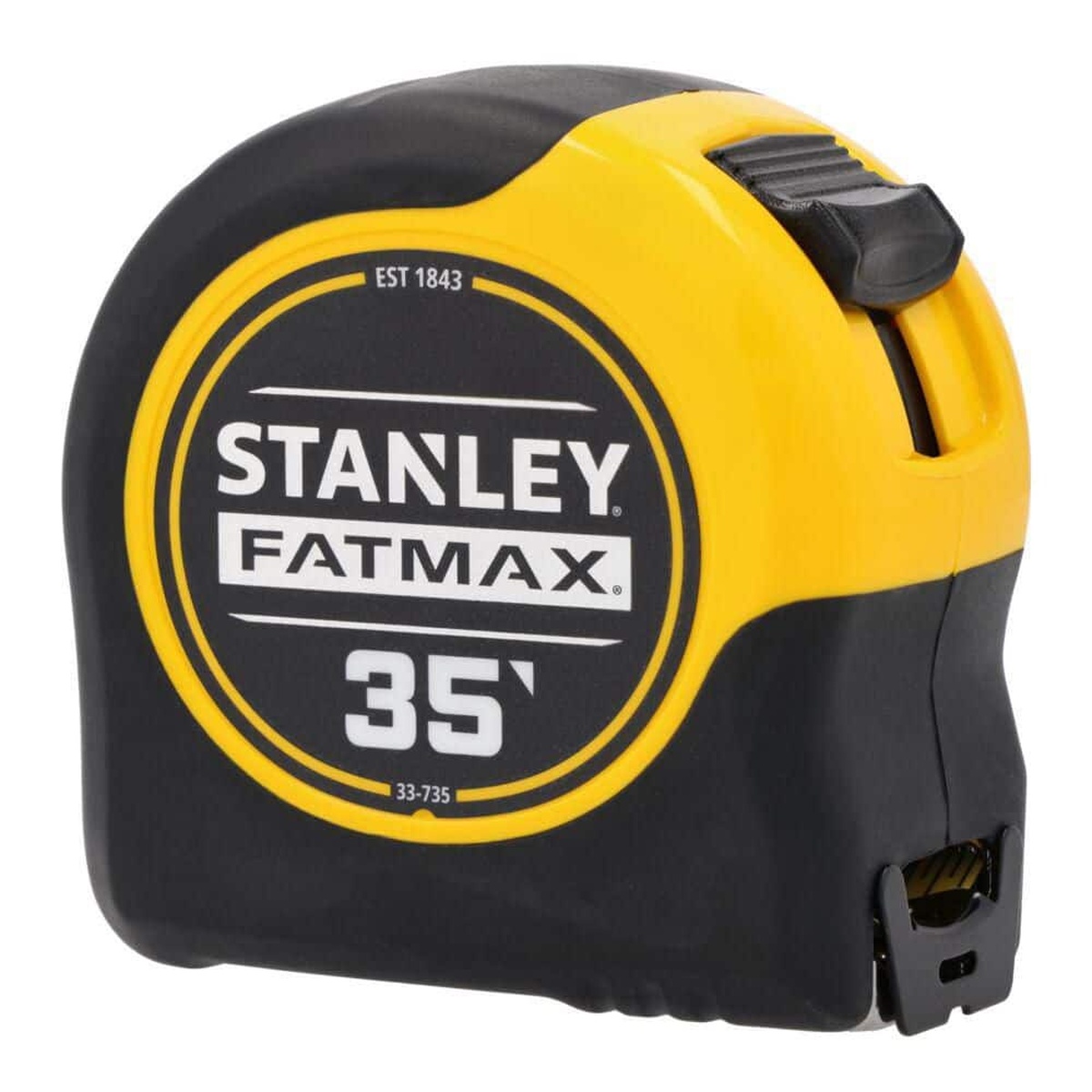 Stanley 33-735 35 ft. FATMAX Tape Measure product view showing heavy-duty tape measure body and top lock for general construction measuring
