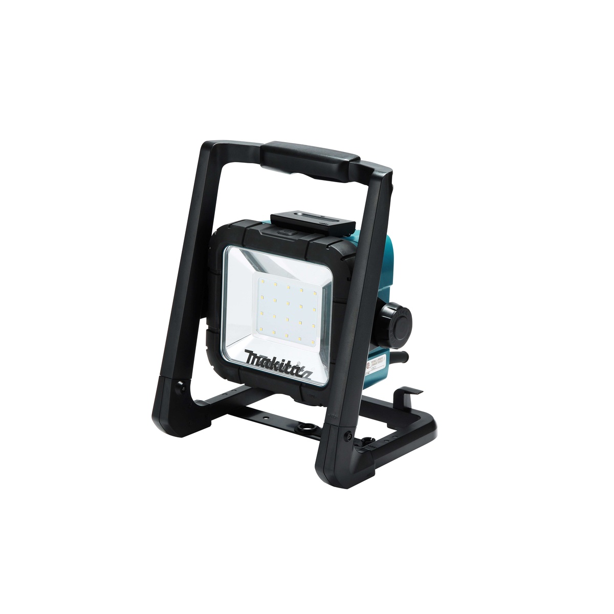 Makita DML805 LED flood light positioned for task lighting on a construction site, garage, or remodeling area