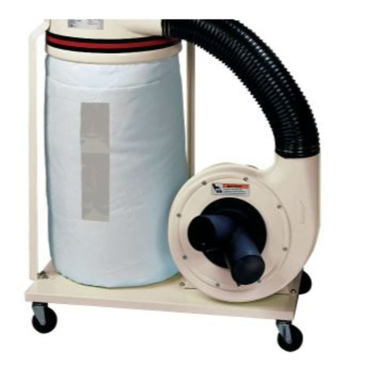 Jet 708699A Collector Bag for DC-1100VX, DC-1200VX 30 Micron Units installed on a woodworking dust collector in a shop dust collection setup