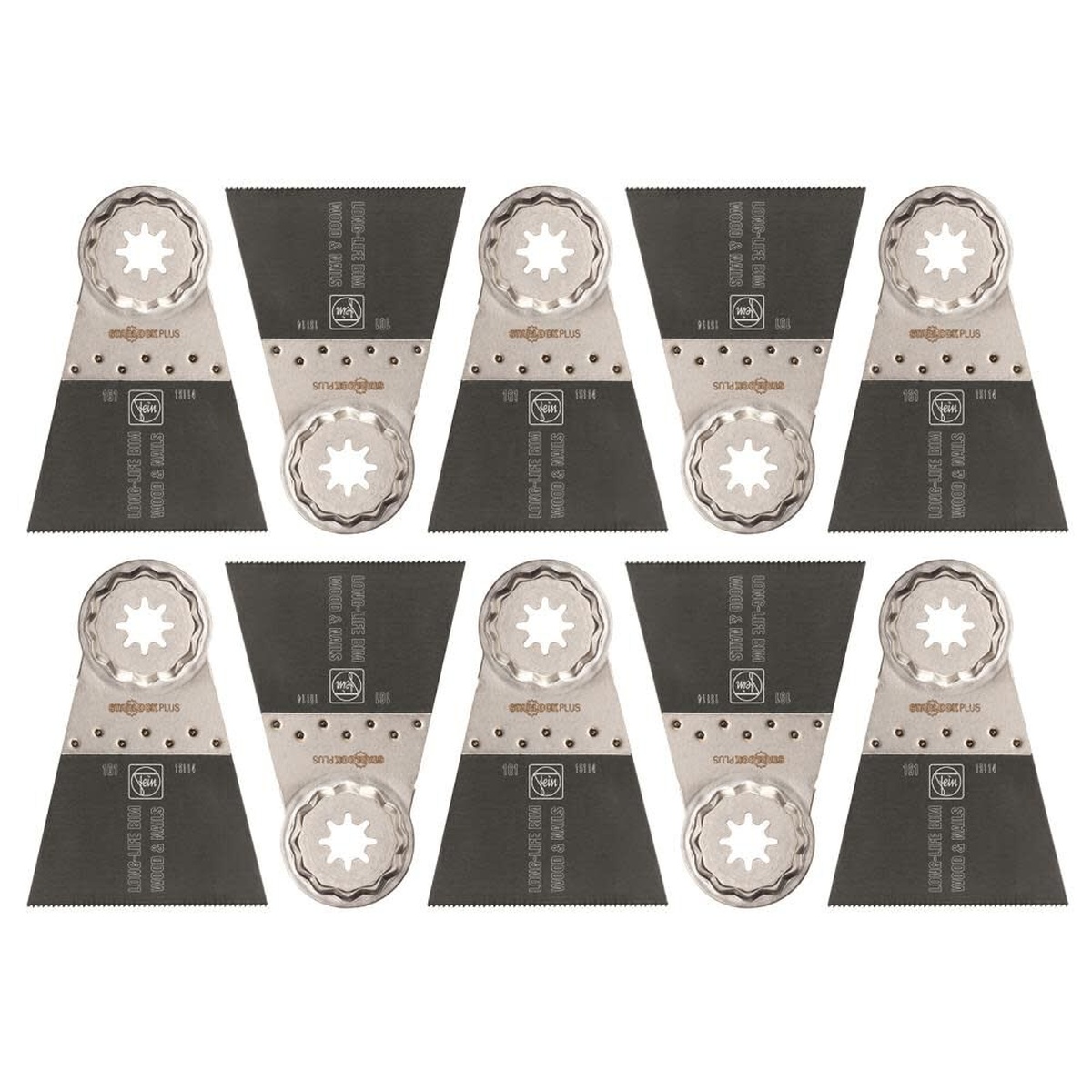 Fein 63502161290 E-Cut Long-Life Saw Starlock Blade 10 pack bi-metal oscillating multi-tool blades for cutting wood drywall and plastic on remodeling and repair jobs