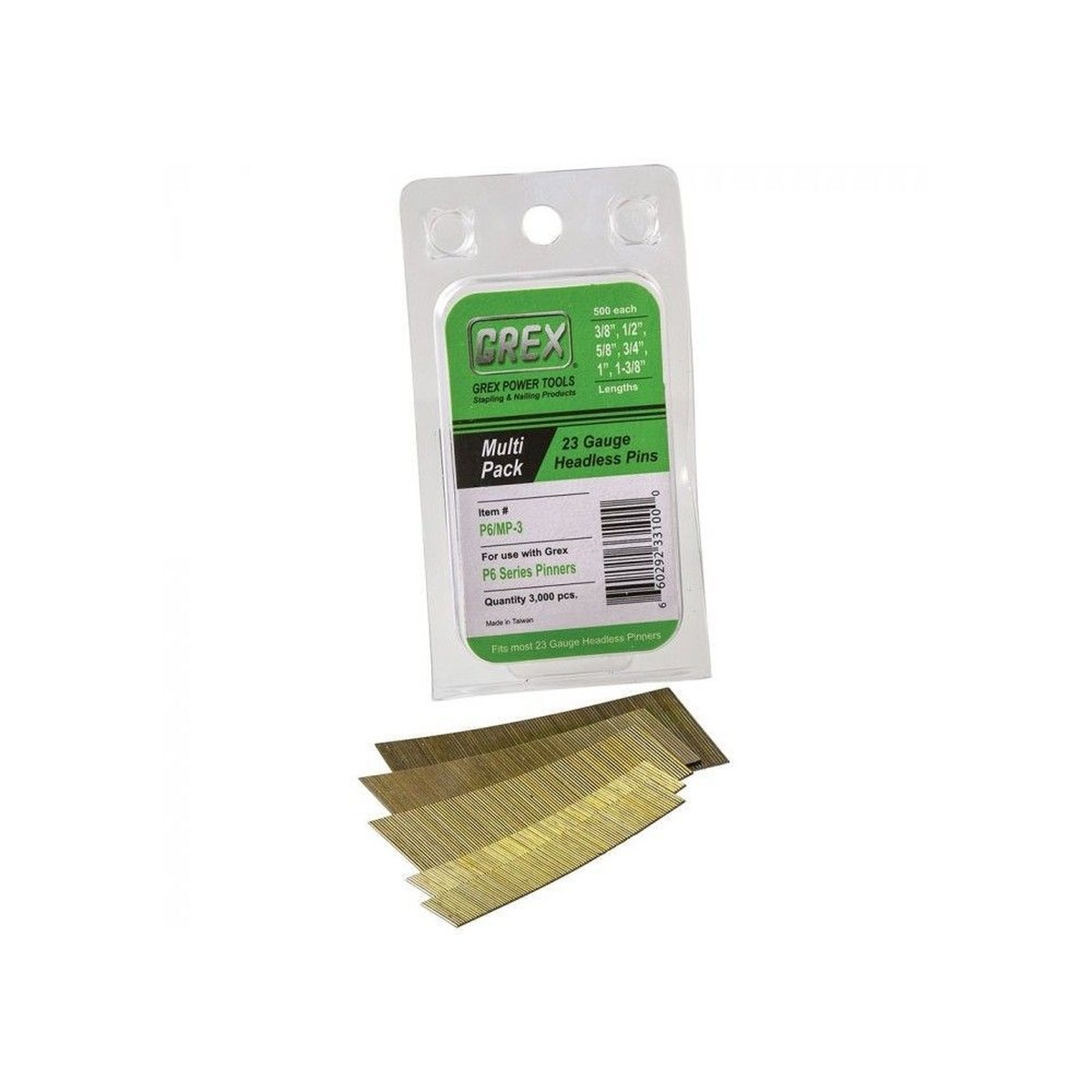 Grex P6 23-Gauge Galvanized Pin Nail Multi Pack, 3/8 inch to 1-3/8 inch, 3000 Pack with assorted headless pin strips for trim fastening and cabinet detail work