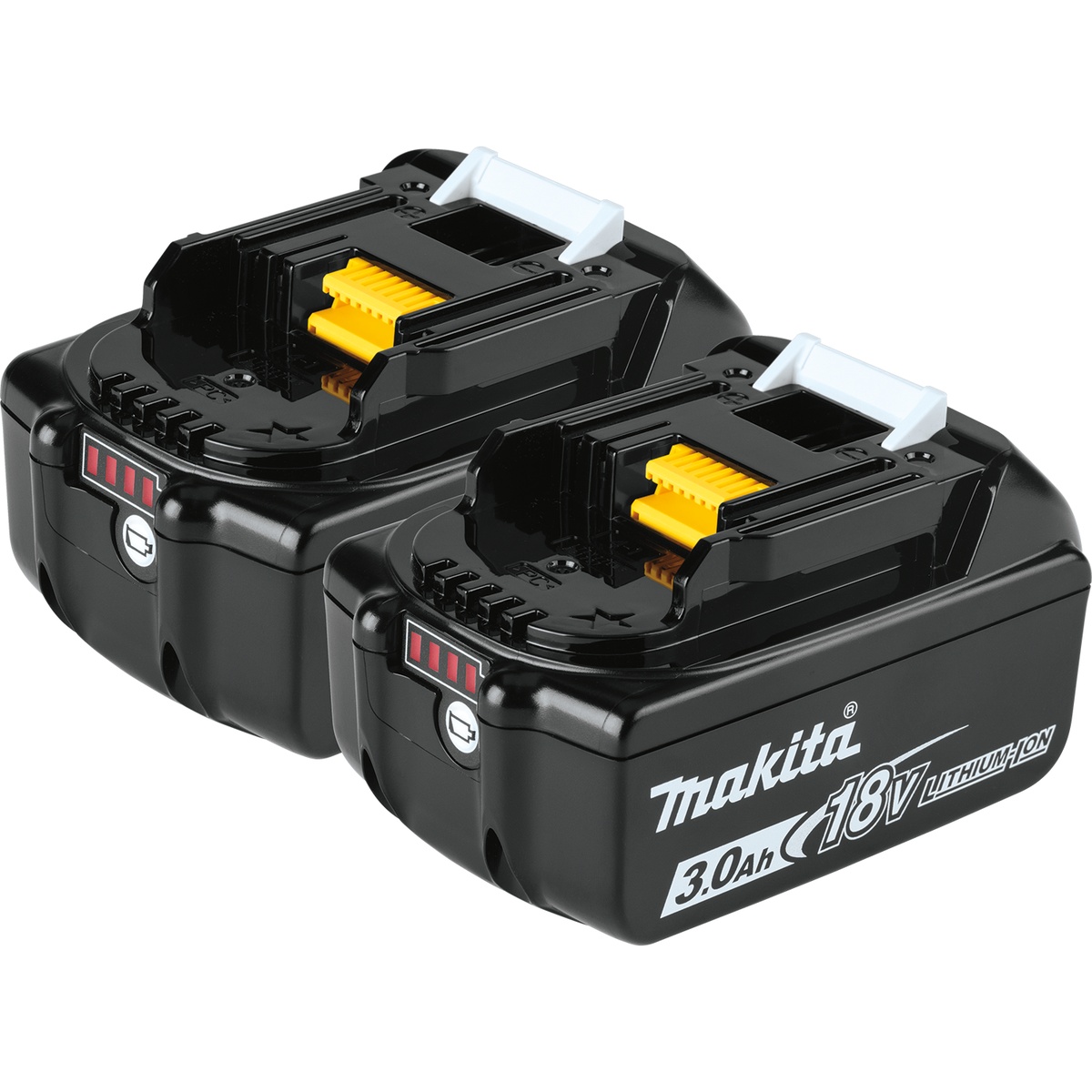 Makita BL1830B-2 18V LXT Lithium-Ion 3.0Ah Battery, 2/pk shown as a two-battery set for cordless tool use in shop and jobsite rotation