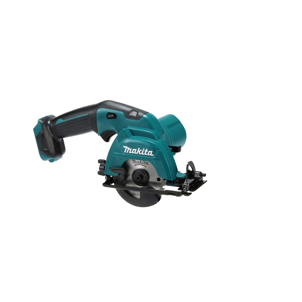 Makita SH02R1 12V max CXT Lithium-Ion Cordless 3-3/8 in. Circular Saw showing the compact base and blade for controlled shallow cuts in plywood and drywall