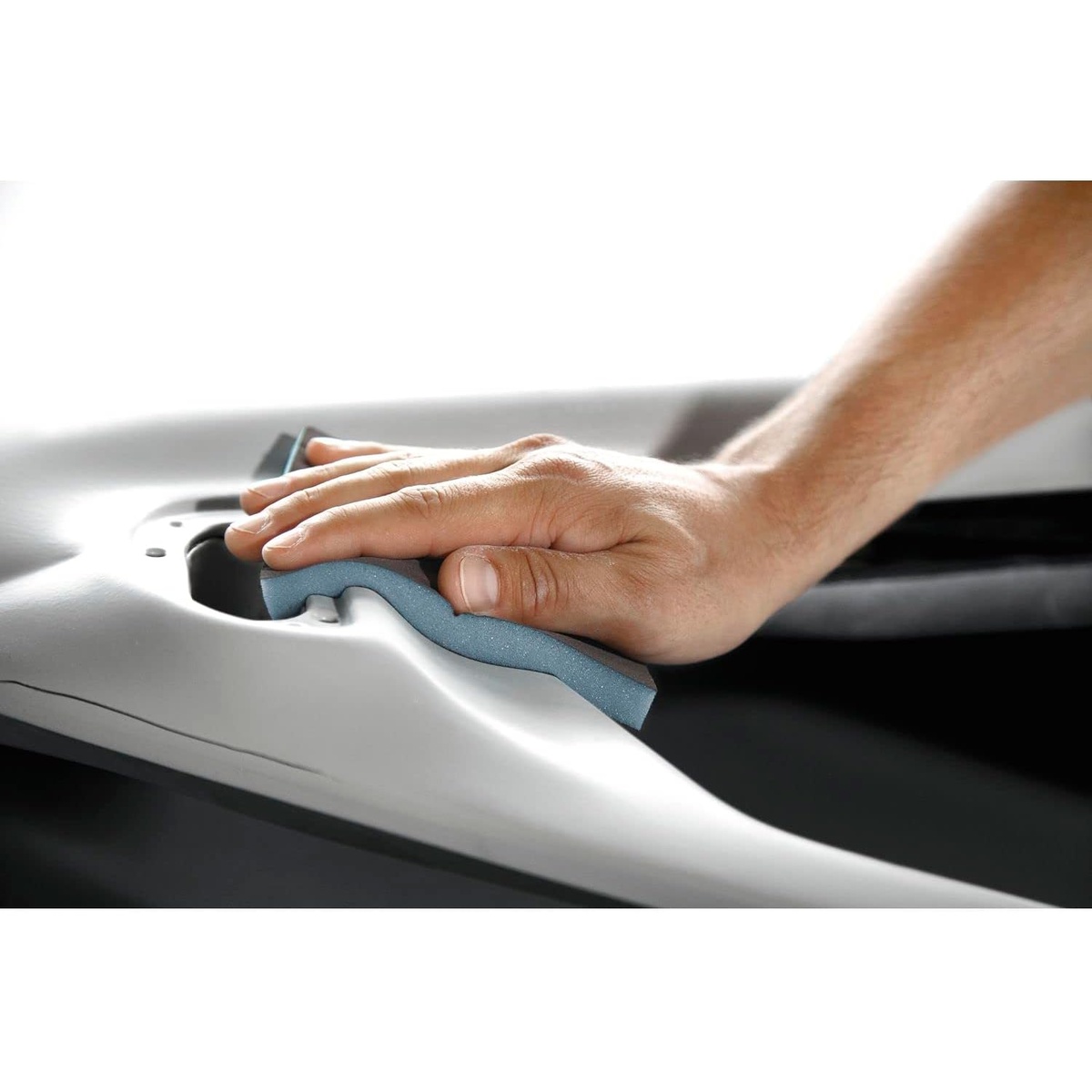 Festool 201114 Granat Abrasive Sponge, 220 Grit, 6-Pack hand sanding a contoured painted surface for minor correction work