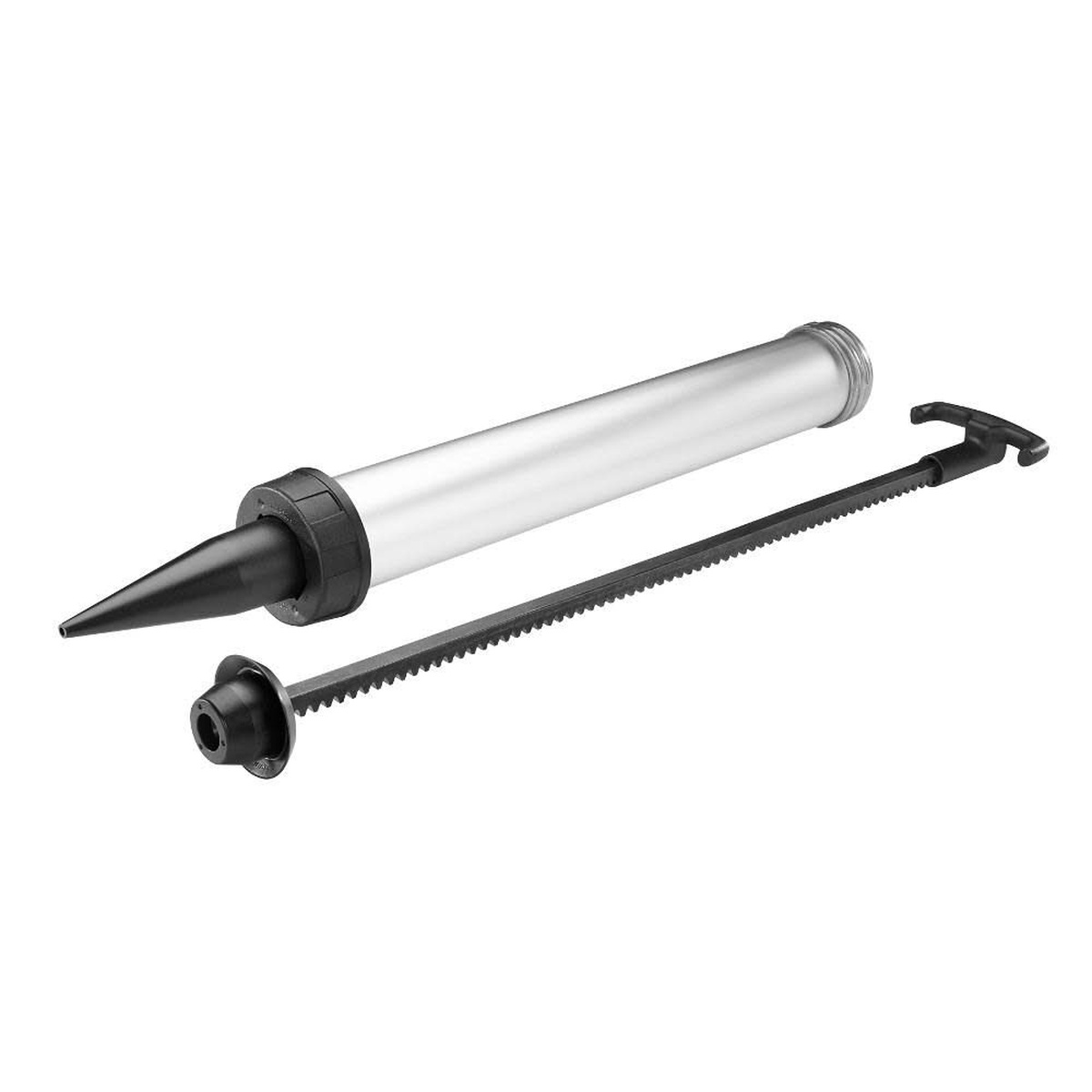 Milwaukee 48-08-1093 20oz Aluminum Sausage Conversion Kit components including aluminum barrel plunger rod and piston assembly on a clean background