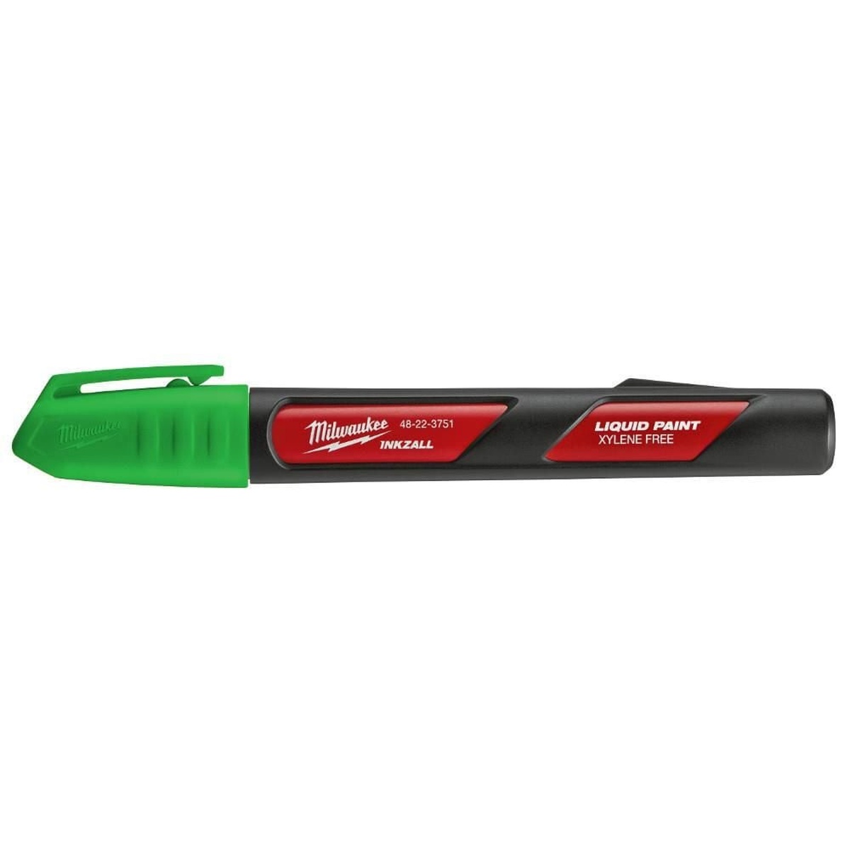 Milwaukee 48-22-3751 INKZALL Green Paint Marker capped and ready for jobsite marking in a toolbox or work pouch