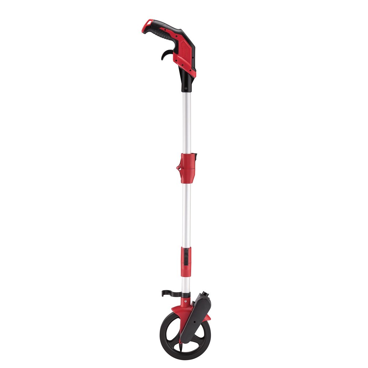 Milwaukee 48-22-5006 6 Inch Measuring Wheel folded for transport and storage on a simple background