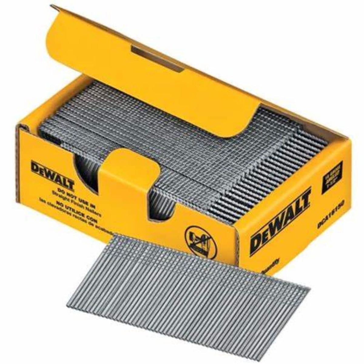 DEWALT DCA16150 Collated Finishing Nails in open box for interior and exterior trim fastening applications
