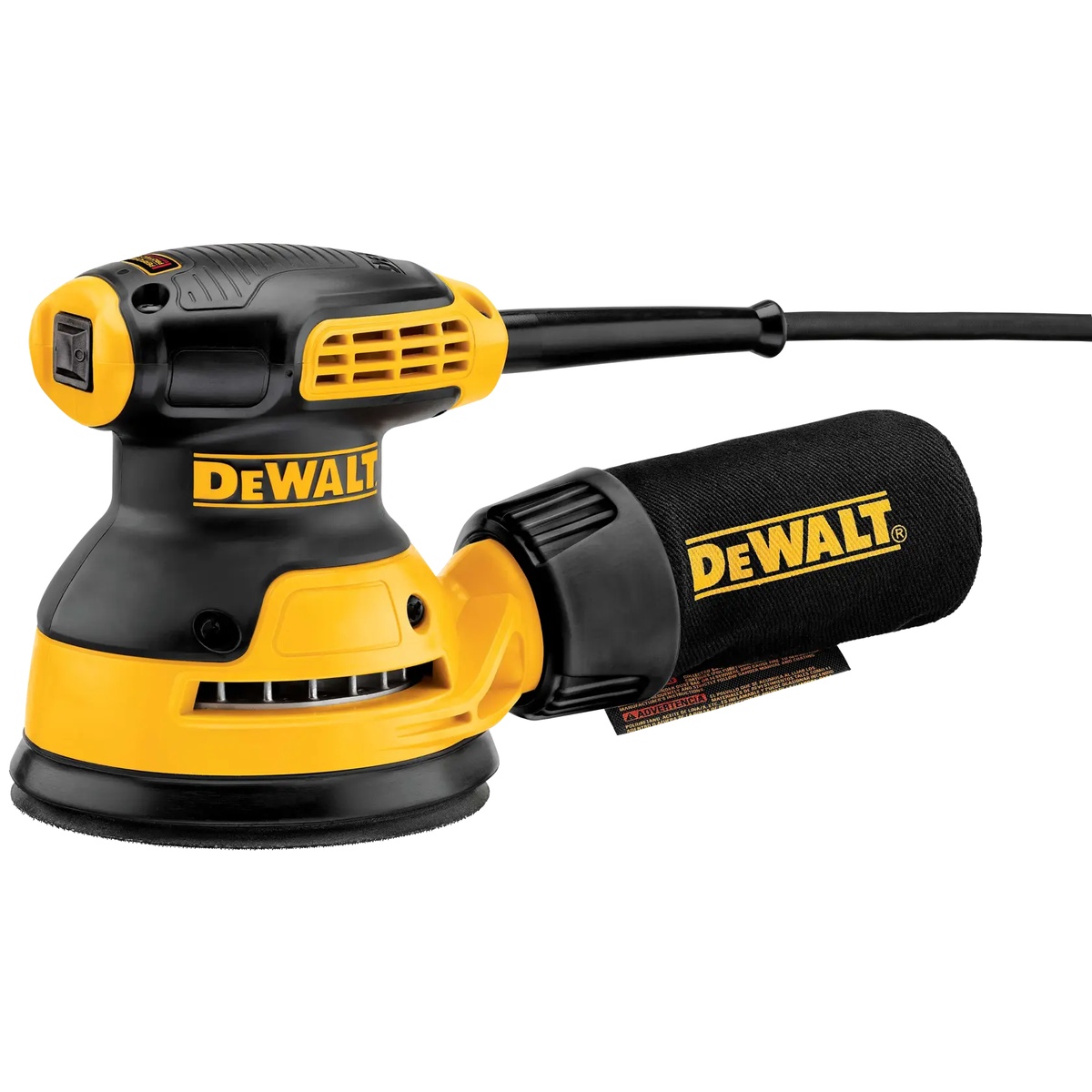 DEWALT DWE6421K 5 in. Single Speed Random Orbit Sander Kit product view showing compact body and dust bag for shop sanding tasks