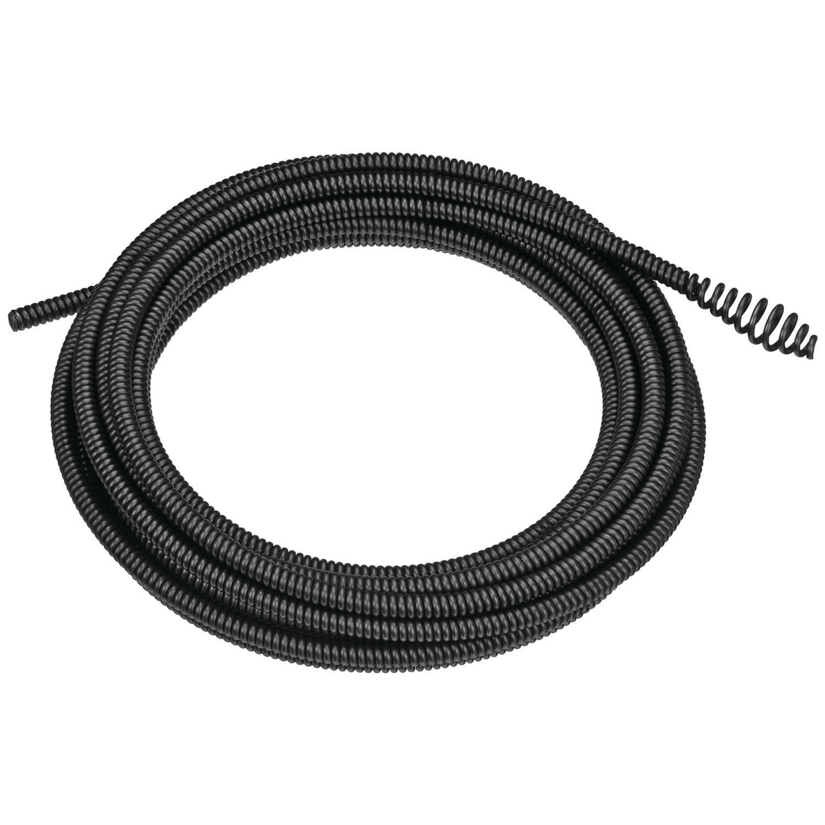 DeWalt DCD2005 black oxide drain cable coiled for drain cleaning work on smaller plumbing lines up to 2.5 inches