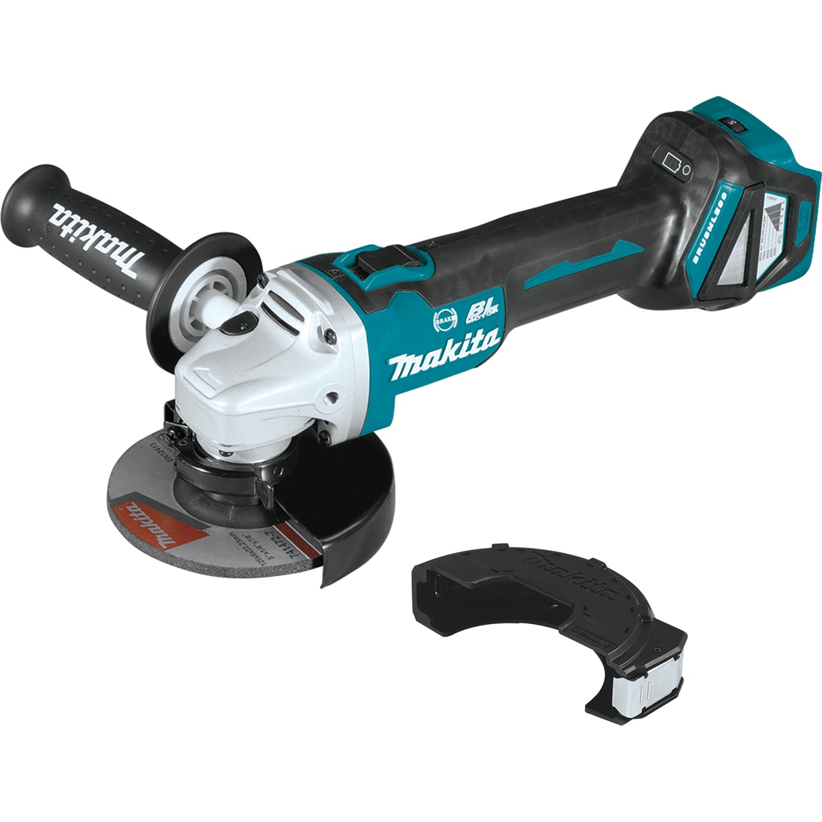 Makita XAG16Z 18V LXT Brushless 4-1/2 in. / 5 in. cut-off angle grinder with wheel guard and accessory guard for cordless metal cutting and grinding applications
