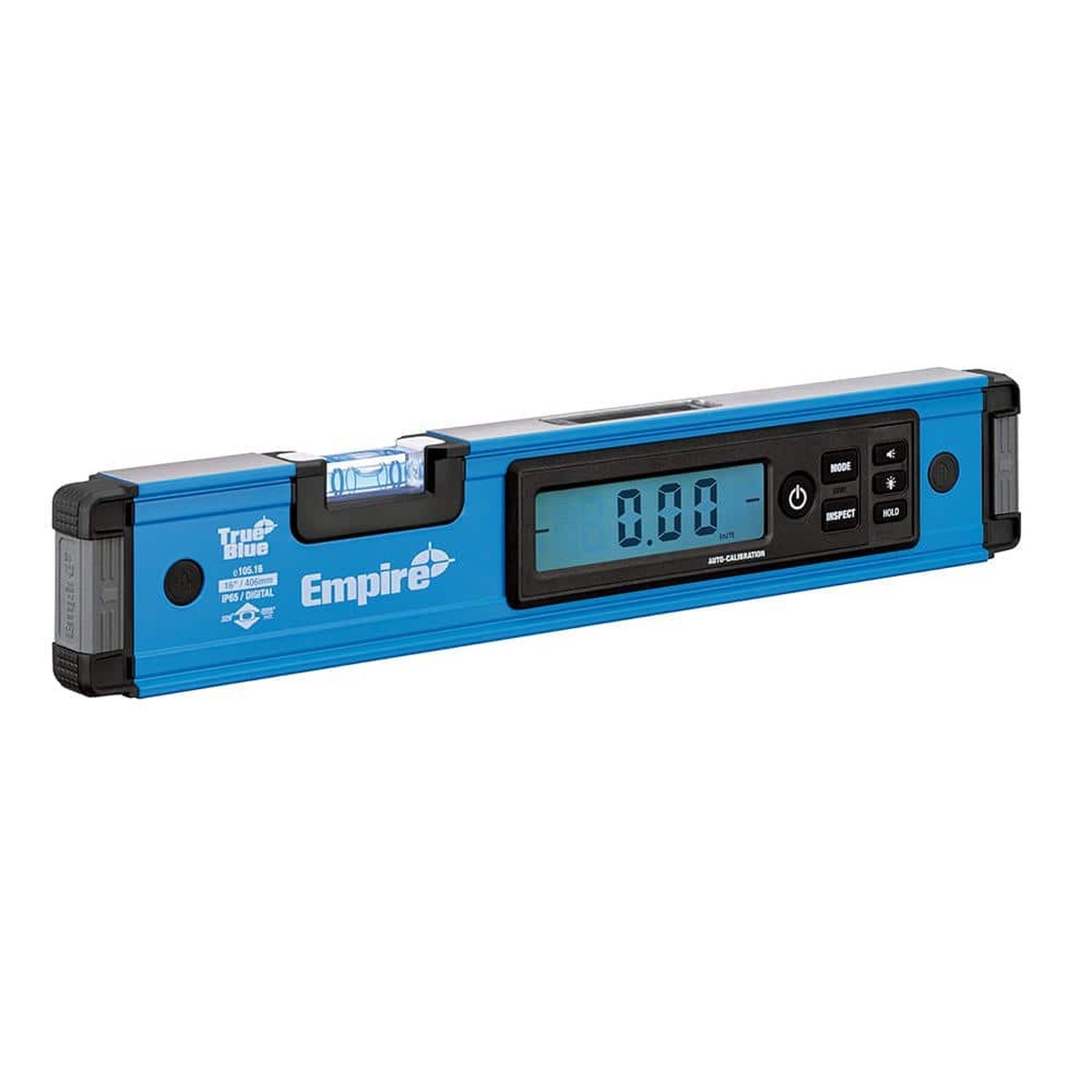 Empire E105.16 digital box level showing the front digital display and vial for layout and leveling work on indoor construction and installation jobs