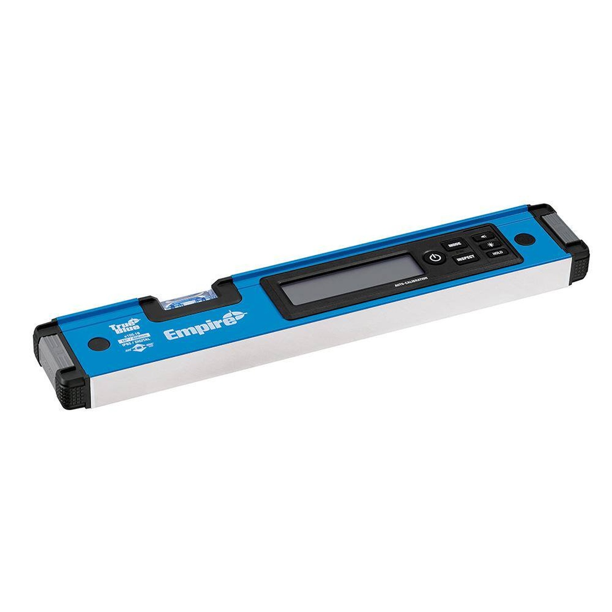 Empire E105.16 digital box level angled to show aluminum box beam body, removable endcaps, and measuring edge for jobsite leveling and inspection tasks