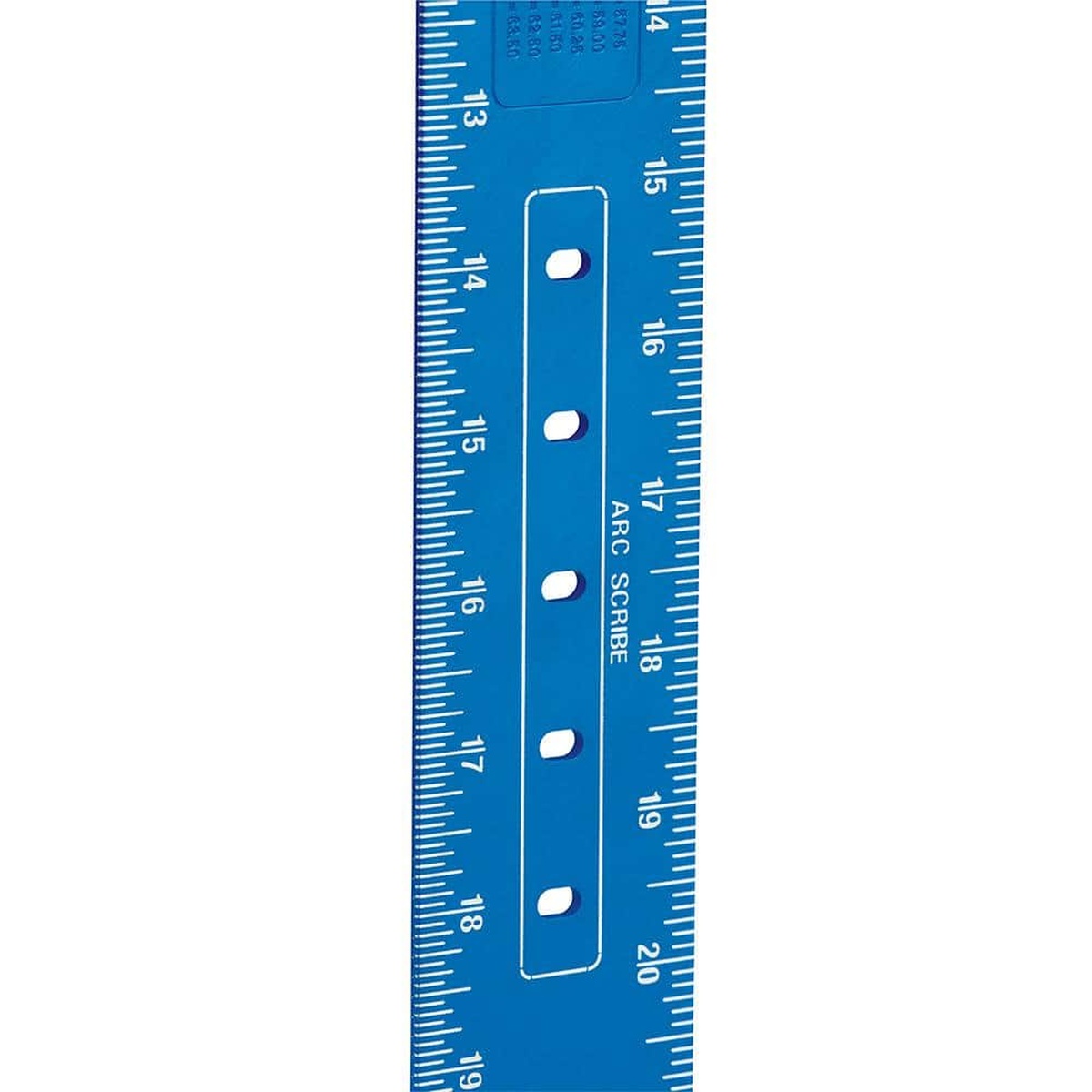 Empire 1190 16-in. x 24-in. True Blue Laser Etched Framing Square detail showing ARC-SCRIBE openings for marking radii during carpentry and layout tasks