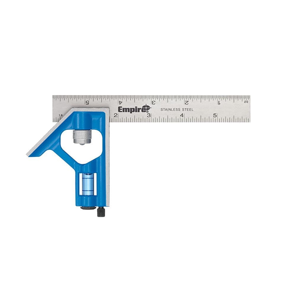 Empire E255 6 in. True Blue Blade Pocket Combination Square with stainless steel blade and vial for pocket carry, trim layout, and bench measuring work