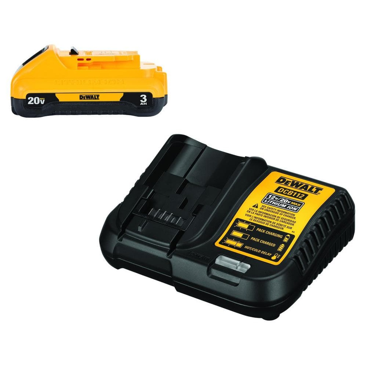 DEWALT 20V MAX Lithium-Ion 3.0Ah Battery with 12V to 20V MAX Charger battery pack and charger for cordless drill, sander, and saw use in a shop or jobsite setup