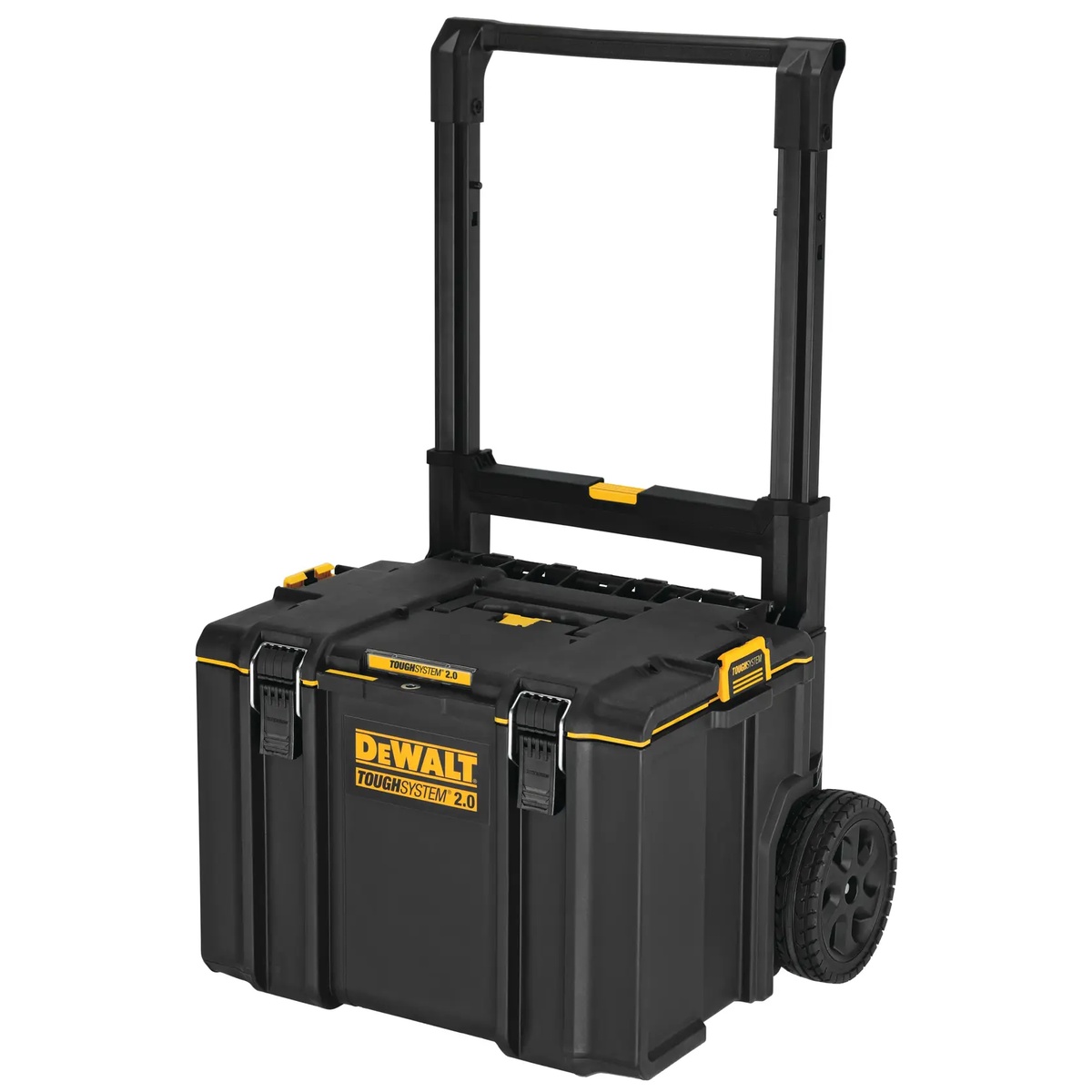 DEWALT DWST08450 TOUGHSYSTEM 2.0 Rolling Toolbox with telescopic handle extended for jobsite transport and rolling storage use