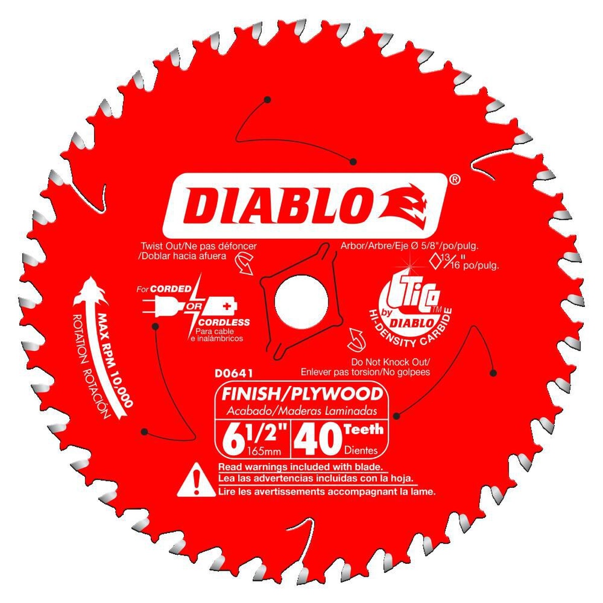 Diablo D0641A 6-1/2 in. x 40-Tooth Finish Trim Saw Blade circular saw blade for finish carpentry and plywood cutting with 40 carbide teeth and 5/8 inch arbor