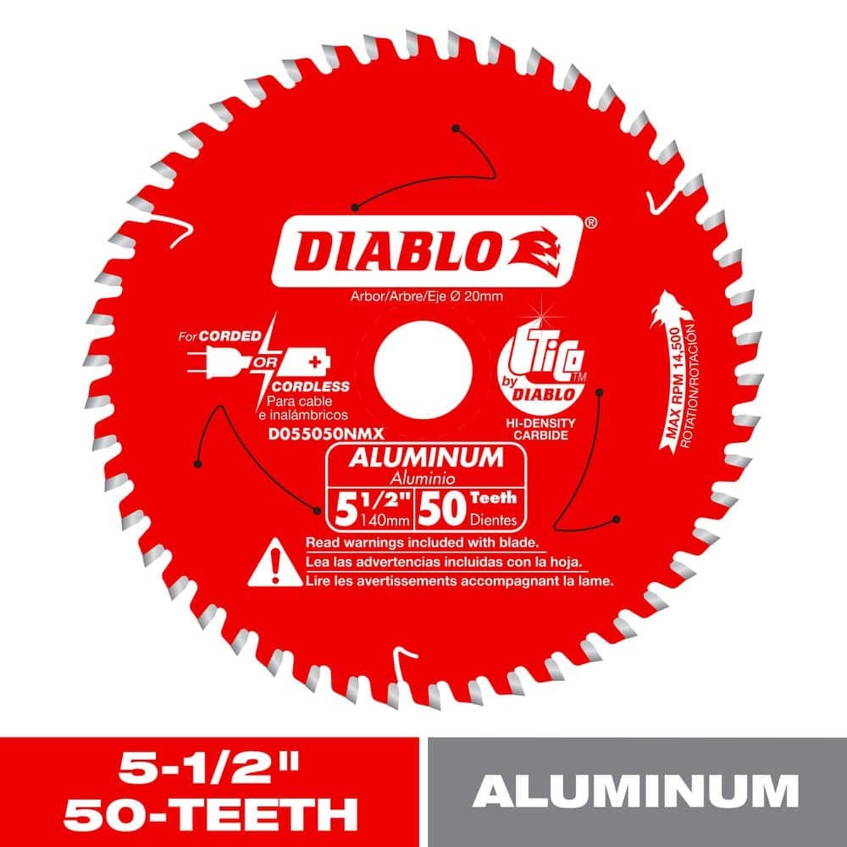 Diablo D055050NMX 5-1/2 in. x 50-Tooth Circular Saw Blade for Aluminum product blade used for non-ferrous metal cutting applications with compact trim saws