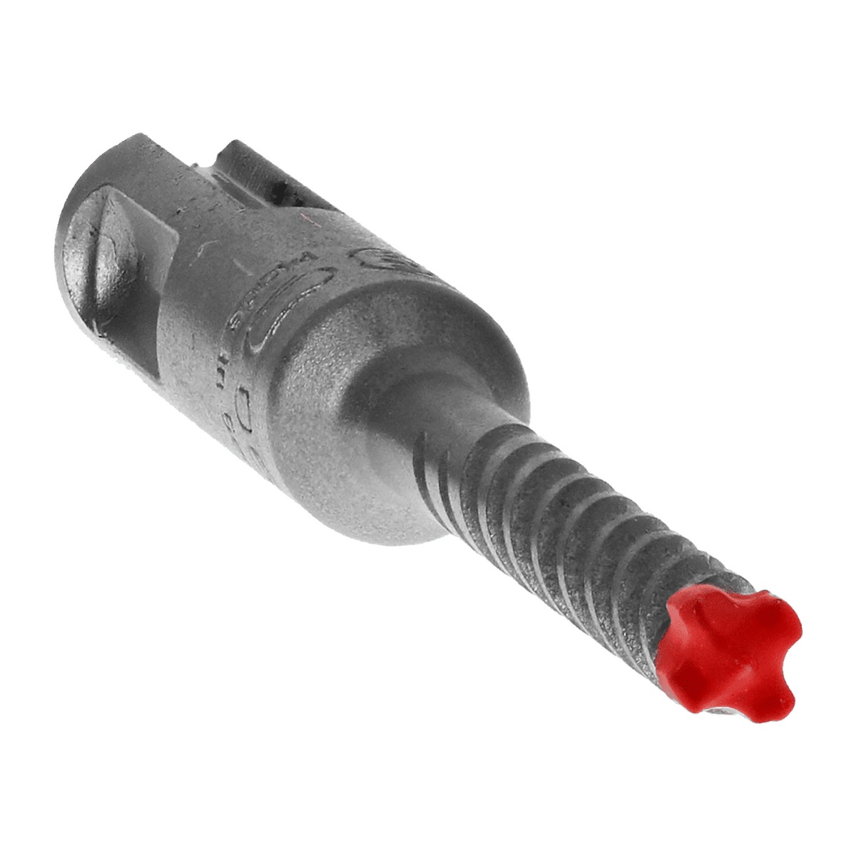 Diablo DMAPL4100 1/4 Inch x 16 Inch x 18 Inch Rebar Demon SDS-Plus 4-Cutter Full Carbide Head Hammer Drill Bit tip detail on white background for masonry drilling and reinforced concrete anchor work